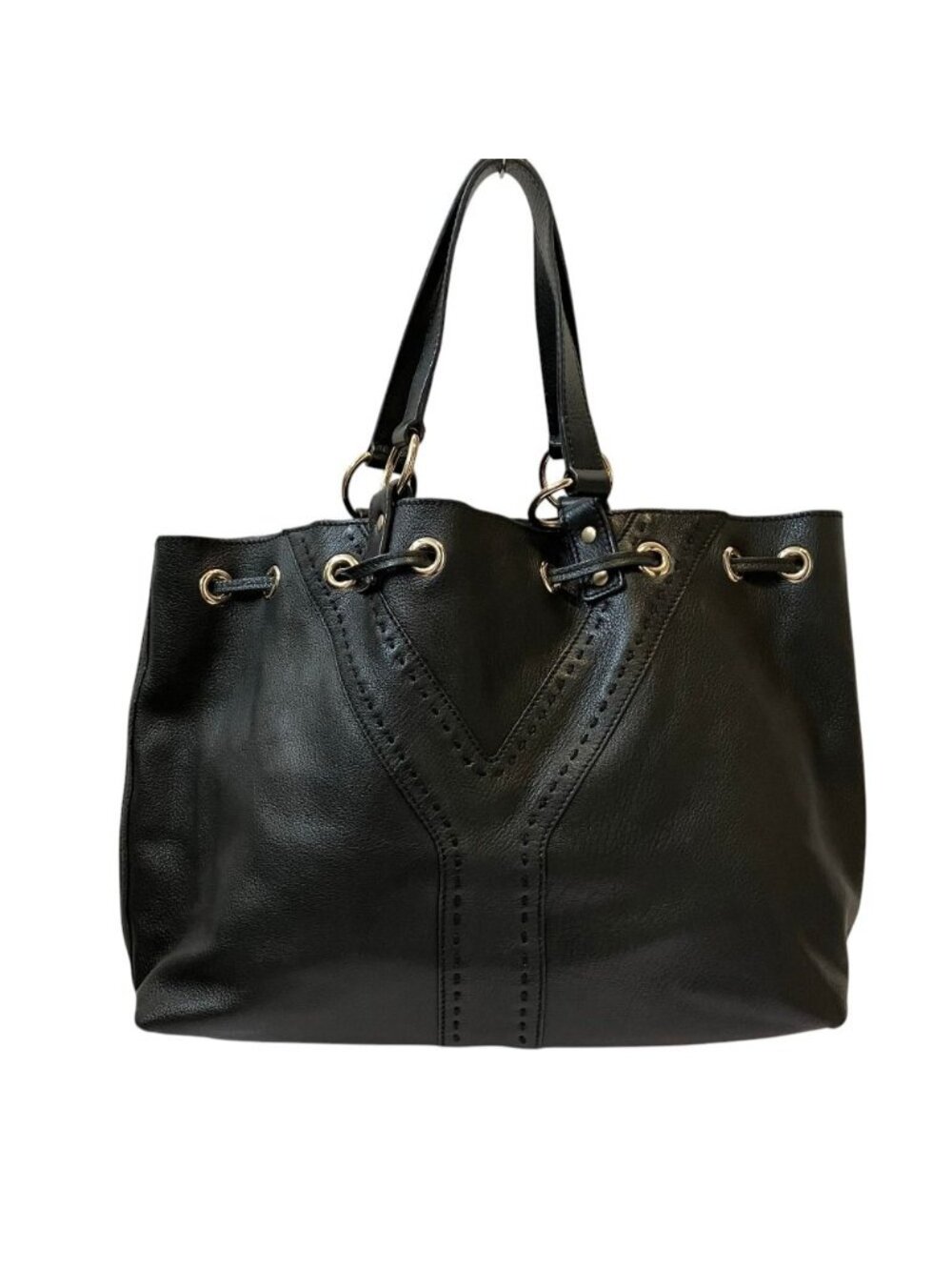Saint Laurent Sac Double Y-line Reversible Leather Tote Black Gold Colored